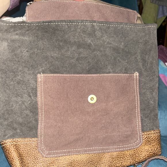 Myra Bag Daisy Delight Backpack Bag Upcycled Canvas S-1287 14.5" W x 13" H - Picture 3 of 4